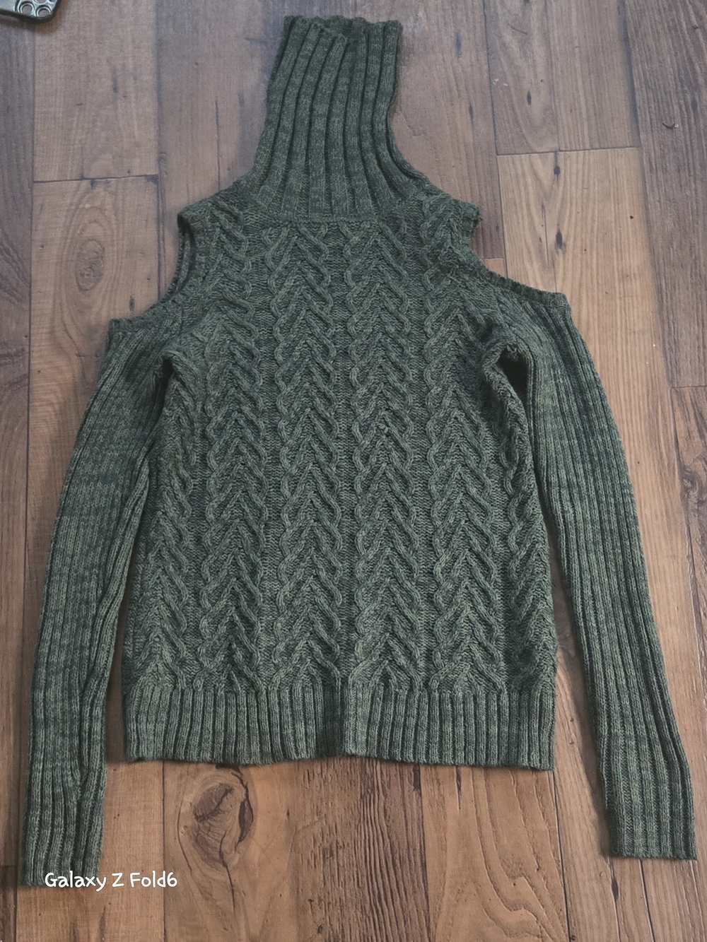 Olive Green Cold-Shoulder Cable Knit Turtleneck Sweater